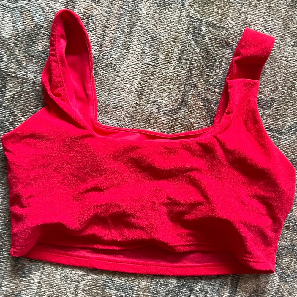 Albion Fit pink glow Olivia Vibrant Square-Neck Crop swim Top - Picture 4 of 5